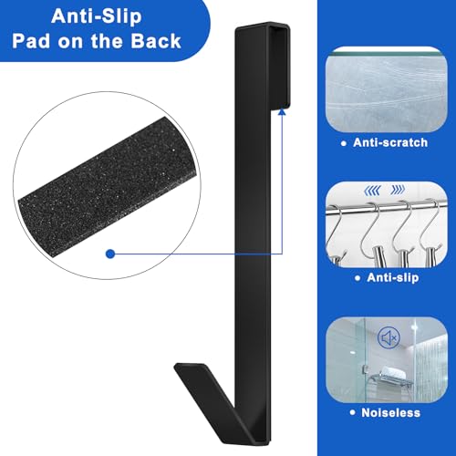 Shower Door Hooks 10 in, Shower Hooks for Towels, Heavy Duty Drilling-Free Extended Towel Hooks for Bathroom Frameless Glass Door, Over the Door Towel Hooks 3 Packs Black - size: 10 IN-Black