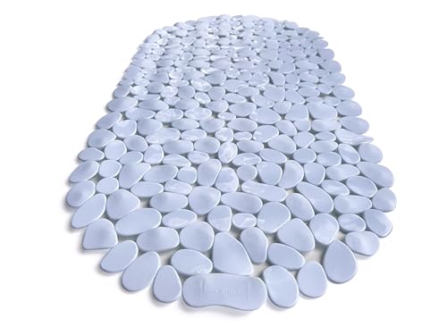 “Pebbles” Non-Slip Bathtub & Shower Mat 27”x14” Oval - Non-Toxic - Safe, Clean, Machine-Washable, Superior Grip & Drainage, Vinyl, for Smooth Floors ONLY, Opaque White - color: Opaque White, size: 27" x 14" (Oval)