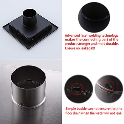 RANDOM Black Shower Drain Square with Removable Tile Insert 6 Inch Drain Cover and Hair Strainer,SUS 304 Stainless Steel Matte Black Shower Floor Drain - color: D-matte Black-6″ Square