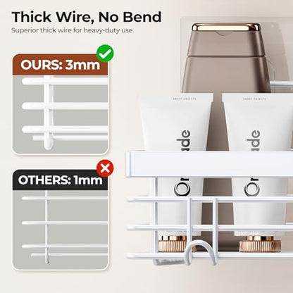 Orimade Adhesive Shower Caddy Soap Dish Holder Shelf with 5 Hooks Bathroom Organizer Basket Kitchen Storage Rack Wall Mounted No Drilling Stainless Steel - 3 Pack, White - color: White - 3 Pack