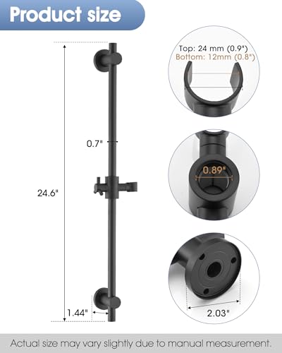 All Metal Shower Slide Bar with Adjustable Handheld Shower Head Holder, 25 Inch SUS304 Stainless Steel Shower Rail, Replacement for RV, Camper, Hotel & Bathroom, Polished Matte Black - color: MB