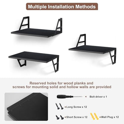 Tectocker-DOU 2 Pc Deep Floating Wall Shelves, Heavy Duty, 15.7×11.8, Black | Easy Install, All Hardware Included. Holds 40 Lbs. Easy-Clean. For Living Room, Kitchen, Bathroom, Bedroom, Office. - color: Black, size: 15.7W×11.8D
