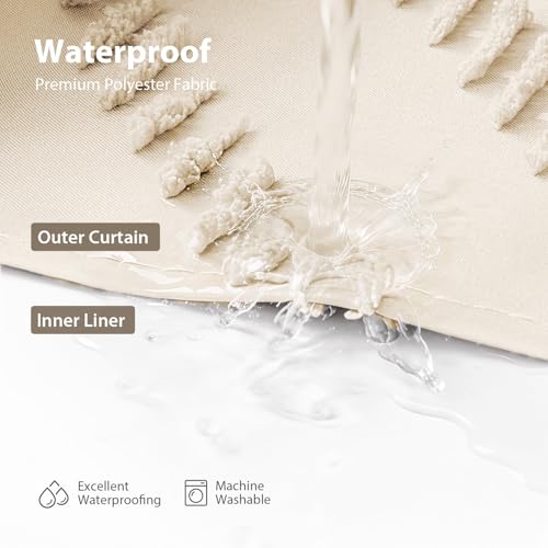 Beige Hook Free Chevron Shower Curtain & Fabric Liner,72x87 | Less Time to install, 3 in 1 Fabric Shower Curtain and Liner Set with Magnets, Extra Long, Shower Curtains for Bathroom - color: Beige, size: 72"W x 87"L (Pack of 1)