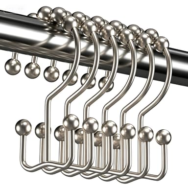 Shower Curtain Hooks Rings, Rust-Resistant Metal Double Glide, 6 Pack | Rust-Resistant Metal Double Glide Shower Hooks for Bathroom Shower Rods. 6 Pack. Use in bathrooms. For everyday styling.