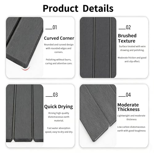 Stone Dish Drying Mat for Kitchen Counter – Super Absorbent Diatomaceous Earth Dish Drying Mat, Grey Kitchen Counter Mats for Dishes ,Bottles, Cups, Match Any Countertop