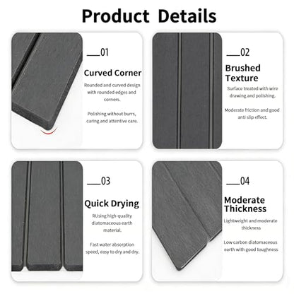 Stone Dish Drying Mat for Kitchen Counter – Super Absorbent Diatomaceous Earth Dish Drying Mat, Grey Kitchen Counter Mats for Dishes ,Bottles, Cups, Match Any Countertop
