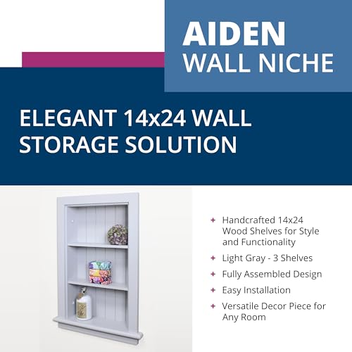 14x24 Aiden Recessed Wall Niche Medicine Cabinet Replacement, in The Wall Bathroom Cabinet Insert Shelf/Shelves, Made in North America, Real Wood, NO MDF, Beadboard, Light Gray - color: Light Gray 4 Shelf, size: 14x24