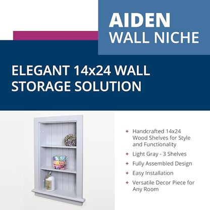 14x24 Aiden Recessed Wall Niche Medicine Cabinet Replacement, in The Wall Bathroom Cabinet Insert Shelf/Shelves, Made in North America, Real Wood, NO MDF, Beadboard, Light Gray - color: Light Gray 4 Shelf, size: 14x24