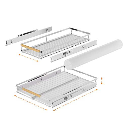 SANNO Pull Out Cabinet Organizer, Kitchen Sliding Shelf Under Sink Shelf, Expandable Drawer Shelves with Sliding Steel Metal Cabinet Drawers Slide Out, Chrome Finish，Expandable 12.1 to 18.4" W - color: Chrome-2pack, size: S:12.1~18.4" W x 22.5" D