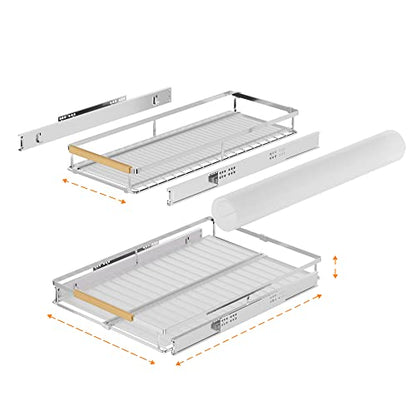 SANNO Pull Out Cabinet Organizer, Kitchen Sliding Shelf Under Sink Shelf, Expandable Drawer Shelves with Sliding Steel Metal Cabinet Drawers Slide Out, Chrome Finish，Expandable 12.1 to 18.4" W - color: Chrome-2pack, size: S:12.1~18.4" W x 22.5" D