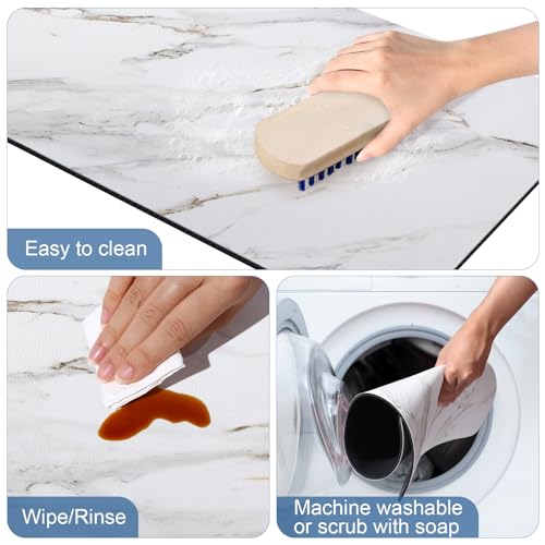 CooRug Marble Pattern Dish Drying Mat, 16" x 24" Brick Marble | Absorbent, Coffee Bar Mat for Kitchen Counter, Non-slip Rubber Backed, Washable and Easy to Clean, Heat Resistant - size: 16" x 24"