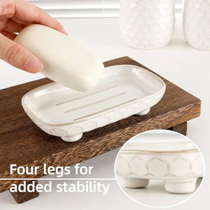 Bathroom Accessory Set 4PCS, Ceramic Bathroom Accessories Set, Bathroom Accessories Sets Complete, White Honeycomb Design, Home Apartment Modern Bath Decor Vanity Countertop, ANTIS'S HOME - size: Liquid
