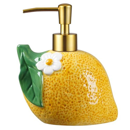 RQYIXI 17 OZ Lemon Ceramic Soap Dispenser with ABS Pump,Refillable Liquid Bathroom soap Dispenser for Lotion ,Body Wash ,Cute Kitchen Soap Dispenser for Dish Soap,Hand Soap - color: Lemon