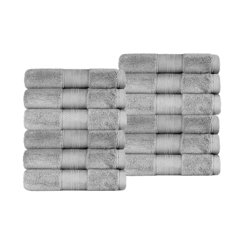 Superior Turkish Cotton 12-Piece Face Towel Set, Small Absorbent Towels for Quick Drying, Washcloths for Guest Bath, Master Bathroom, Gym, Spa, Airbnb, Apartment, Kids, Home Accessories, Grey - color: Grey, size: Washcloth 12-Pack