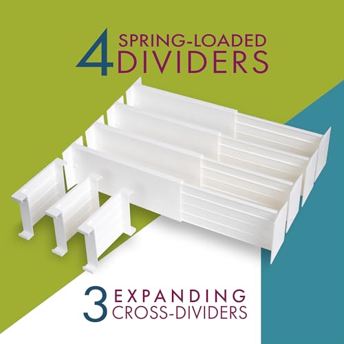 Dial Industries Dresser Drawer Dividers, 4 Pk + 3 Cross Dividers, 4.5" Deep | Slides apart to fit drawers of any length, Extra pieces create small sections, Great for socks, underwear and accessories - size: Set of 7, 4.5" Deep