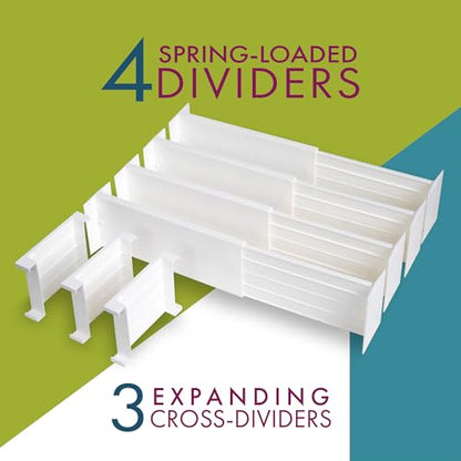 Dial Industries Dresser Drawer Dividers, 4 Pk + 3 Cross Dividers, 4.5" Deep | Slides apart to fit drawers of any length, Extra pieces create small sections, Great for socks, underwear and accessories - size: Set of 7, 4.5" Deep