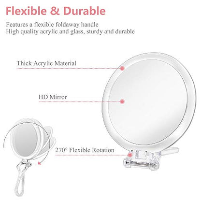 Cheftick Double Sided Hand Held Makeup Mirror, Adjustable Folding Handle | 1X & 7X Magnifying, Distortion-free & HD, Portable, Transparent & Round (6") Handheld Mirror for Women & Men, Makeup, Shaving