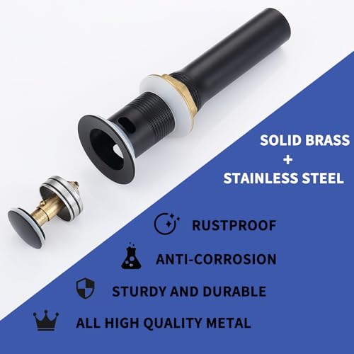 Bathroom Sink Drian Pop Up Drian Stopper for Vessel Sink Vanity Lavatory Assembly Staibless Steel& Brass Corrosion Resistance Rustproof,【Matte Black, with Overflow Hole】,SD4-BK-P2 - style: Small Popup Cap-Black, 2 Pack