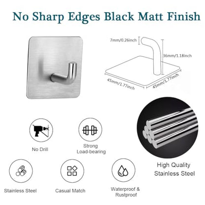 Adhesive Towel Hooks, 8 Pack Self Adhesive Coat Sticky Hooks for Hanging, Stainless Steel Stick on Wall Hat Hook, Bathrooms Kitchen Livingroom Garage, Silver