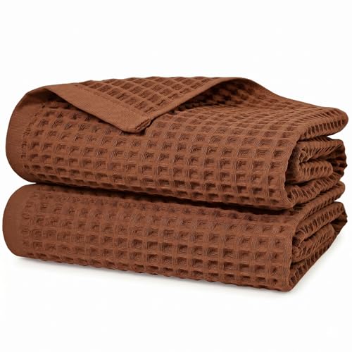 Waffle Bath Towels Set of 2 (Rust) - Fall Bathroom Decor, Large 31” x 62” | Low Lint, Lightweight & Quick Dry Cotton Towels - color: Rust