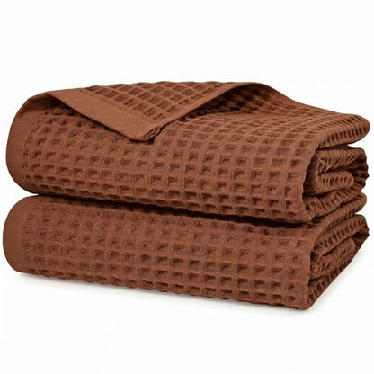 Waffle Bath Towels Set of 2 (Rust) - Fall Bathroom Decor, Large 31” x 62” | Low Lint, Lightweight & Quick Dry Cotton Towels - color: Rust