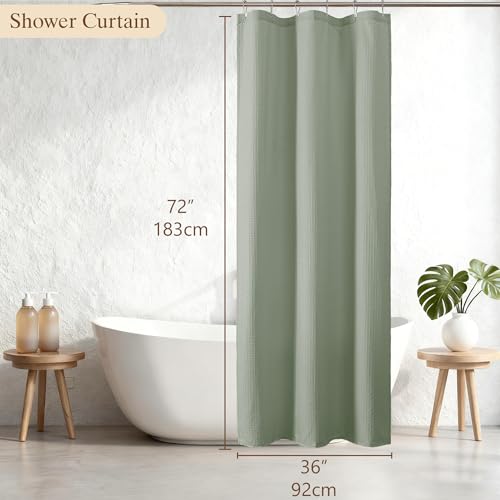 Aiyufeng Waterproof Fabric Shower Curtains for Bathroom，Dot Like Embossed Textured Soft Polyester Cloth Stall Shower Curtain，Hotel Luxury Quality Machine Washable，36Wx72L，Sage Green - color: Sage Green, size: 36"W x 72"L (Pack of 1)