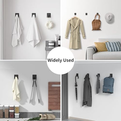 DELITON 8 Pack Adhesive Towel Hooks - Bathroom Towel/Wall Hooks for Hanging Coat Robe Stick on Bathroom or Kitchen Matte Black Stainless Steel - color: Black-8