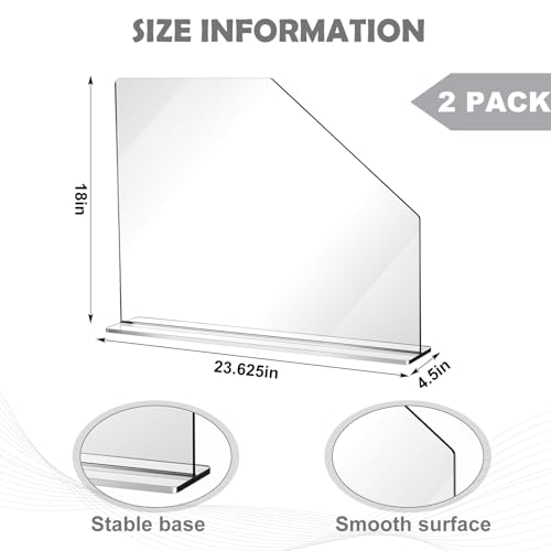 Vesici 2 Pcs Clear Acrylic Sink Splash Guard Freestanding Panel Barrier with Easy Reach Cutaway Kitchen Guard Protective Splatter Barrier for Home Hospital(23.625" Length, 18" Height, 4.5" Base) - size: 23.625" Length, 18" Height, 4.5" Base