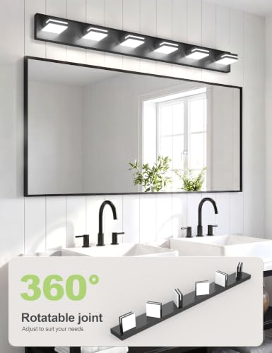 VOLISUN Modern Bathroom Vanity Light Fixtures (6-Light, 48-Inch), 5CCT Dimmable Lighting Fixtures Over Mirror, 360 Rotatable Head, Black LED Vanity Lights - color: Matte Black-5CCT, size: 48-Inch