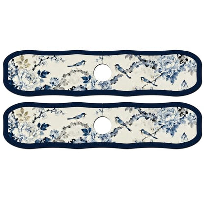 2 Pcs Irregular Shape Kitchen Sink Splash Guard Faucet Mat Flower and Bird Painting Pattern Faucet Mat for Sinks Chinese Style Absorbing Drying Mats for Kitchen Bathroom, 23.6x5.5inch - color: Flower and Bird