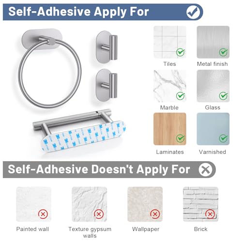 Self Adhesive Brushed Nickel Toilet Paper Holder Towel Holder for Bathroom Wall, No Drilling Bathroom Hardware Set, SUS304 Stainless Steel Towel Ring Hand Towel Holder for Bathroom, Kitchen - color: Brushed Nickel