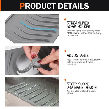 Silicone Sink Splash Guard, 30 Inch Foldable Mat - Adjustable Lock Guard for Kitchen Behind Faucet, Counter Protection(Black) - color: Black