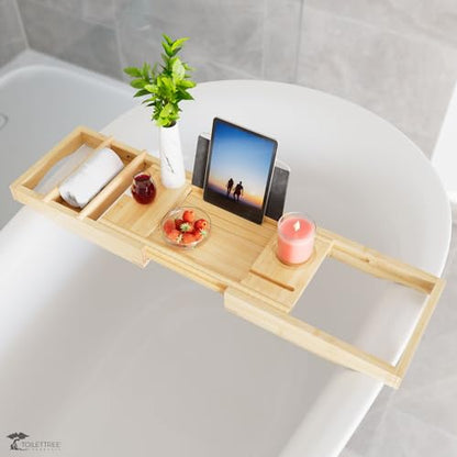 ToiletTree Products Bamboo Bathtub Caddy with Extending Sides and Adjustable Book Holder (Deluxe)