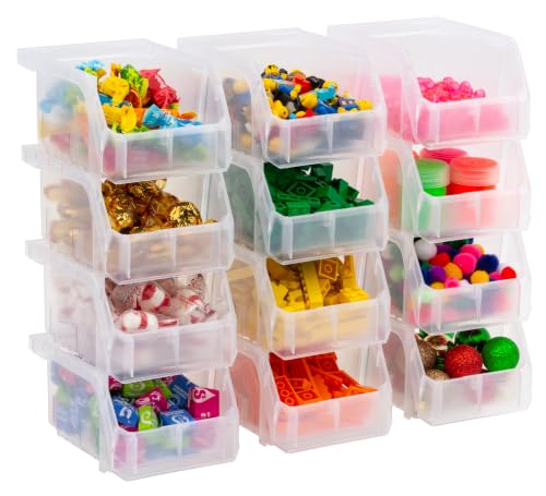 Plastic Containers for Organizing and Storage Bins for Drawers, Desks, Office Organization, and Garage, Stackable Bins, Extra-Small (3" x 5" x 4"), 12-Pack, Clear - color: Clear, size: Extra-Small, 12-Pack