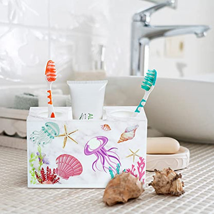 Beach Shell Theme Bathroom Toothbrush Holder 3 Slots Hygienic Bathroom Accessories Acrylic Seaside Nautical Theme Electric Toothbrush Holder for Storage Dispenser