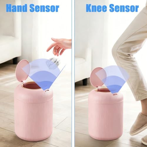 URALFA Automatic Bathroom Trah Can, 3 Gal Motion Sensor Trash Can Touchless | Touchless Sensor Bathroom Garbage Can with Lid, Smart Trash Bin for Bedroom, Office, Restroom, Removable Legs, Pink and Gold - color: Pink, style: Automatic with Legs