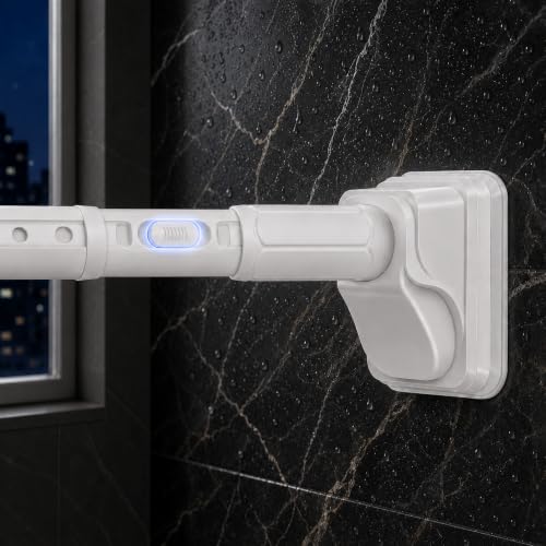 JILRON White Shower Curtain Rod 32-96in(2.66-8ft),No Drill Tension Curtain Rod,Versatile-1.26" dia,One-Click Stretch Design, Upgraded Anti-Slip Pads - color: White, size: 32-96 inch-1Pack