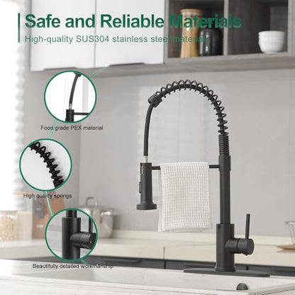 VOTON Black Kitchen Faucet with Pull Down Sprayer Pull Out Kitchen Sink Faucet Stainless Steel Commercial Spring Farmhouse faucets for Kichen Sink Camper Laundry Utility Rv Bar Sink Faucet | Pull Down Sprayer | Matte Black | 2 Spray Modes | 18 in Reach |