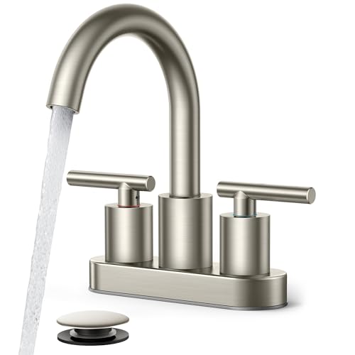 FORIOUS Brushed Nickel Bathroom Faucet 2 Hole, 4" Centerset Faucet Silver | Commercial Bathroom Sink Faucet Brushed Nickel, 4 In Centerset Bathroom Faucet Brushed Nickel with 360° Swivel Spout for RV - color: Stainless Steel, style: Classic
