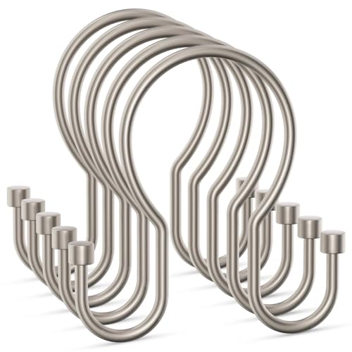 Shower Curtain Hooks, Simple Shower Curtain Rings, Sturdy Shower Curtain Hangers, Double Hook Shower Curtain Hooks, Smooth Gliding Metal Shower Hooks for Shower Curtain (Matte Nickel, 12 Pack) - color: Matte Nickel, size: 12 Pack