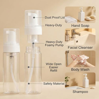 Foam Pump Bottle 7oz/ 200ml, 2Pcs Large Foaming Soap Dispenser for Travel Clear Refillable Foaming Spray Bottle for Bathroom, Hand Soap, Shampoo, Face Wash, Leak-Proof Foam Dispenser - color: 6.8oz-clear-2 Pack
