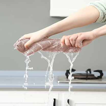Puomue Microfiber Kitchen Towels and Dishcloths Set, 26 X 18 Inch and 12 X 12 Inch, Set of 12 Bulk Lint Free Dish Towels for Drying Dishes, Camel - color: Camel