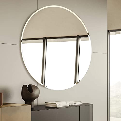 18 Inch Round Frameless Bathroom Vanity Mirror with Beveled Edge - Shatterproof Circle Wall Mounted Decorative Glass with Safety Backing for Living Room Bedroom Hallway Entryway - Fab Glass and Mirror - size: 18"L x 18"W, style: Round