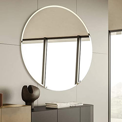 18 Inch Round Frameless Bathroom Vanity Mirror with Beveled Edge - Shatterproof Circle Wall Mounted Decorative Glass with Safety Backing for Living Room Bedroom Hallway Entryway - Fab Glass and Mirror - size: 18"L x 18"W, style: Round