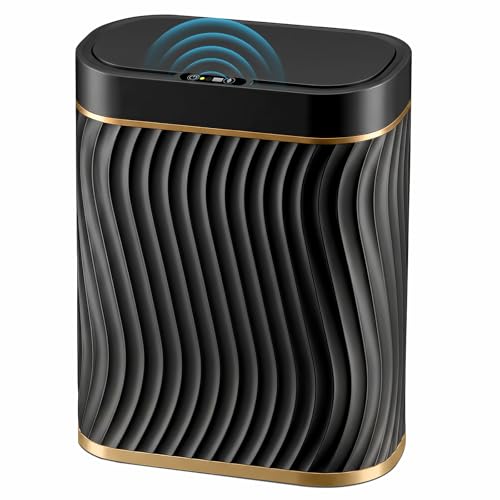 Ogikey Bathroom Trash Can with Lid, 5 Gallon Automatic Touchless Garbage Can, Motion Sensor Smart Trash Bin, Slim Waterproof Waste Bin for Living Room, Bedroom, Office, Kitche - color: 5 gallon-black gold