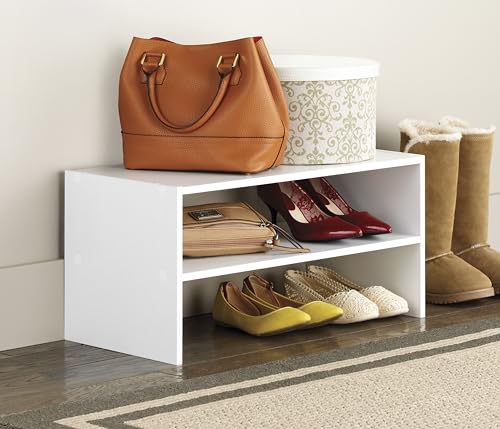 Whitmor Wood Stackable 2-Shelf Shoe Rack, White, 24 inches - color: White, size: 24 INCH