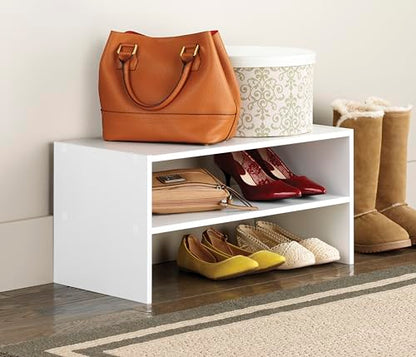 Whitmor Wood Stackable 2-Shelf Shoe Rack, White, 24 inches，2 Pack - color: White, size: 24 INCH X2