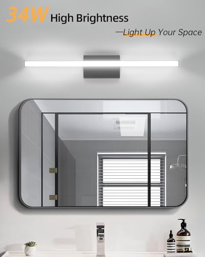 LED Modern Bathroom Vanity Light Bar 36 Inch, 34W 2900 Lumens Dimmable 5CCT LED Lights for Bathroom, Simple Square Black Vanity Light Fixtures Over Mirror - ETL Certified - size: 36IN-5CCT