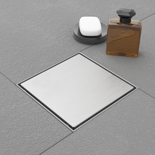 Linear Shower Drain - 6 Inch Brushed Nickel, with Tile Insert Panels | AISI 304 Stainless Steel Shower Drain with Adjustable Feet, Hair Catcher, Rectangle Shower Floor Drain Fits Bathroom, Balcony - color: Brushed Nickel, size: 6 Inch