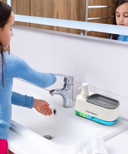 Hand and Dish Soap Dispenser Set for Kitchen, Dual Soap Dispenser with Sponge Holder, 3-in-1 Countertop Soap Pump Dispenser for Kitchen Sink, Useful Kitchen Gadgets - White - color: White